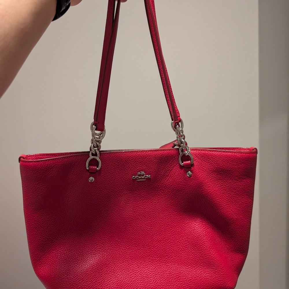 Coach Red Tote with Silver Hardware